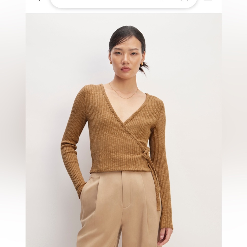 Everlane Organic Cotton The Cozy Rib Wrap Top Cappuccino